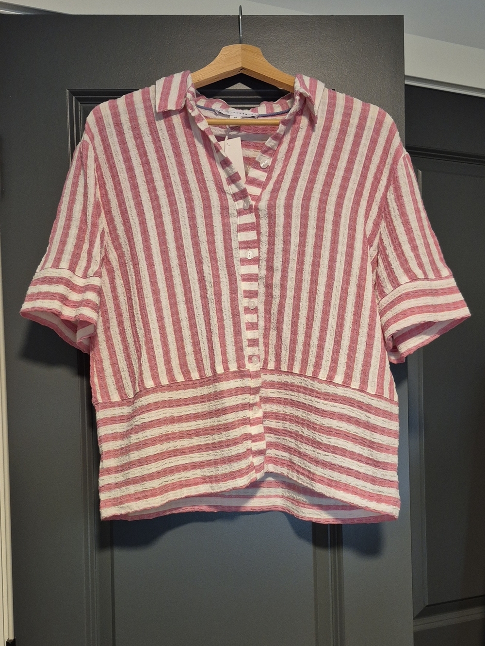 Jane and Delancey Pink and White Striped Button-Front Shirt